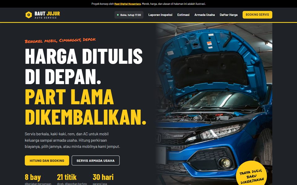 Contoh desain Baut Jujur Auto, bengkel mobil