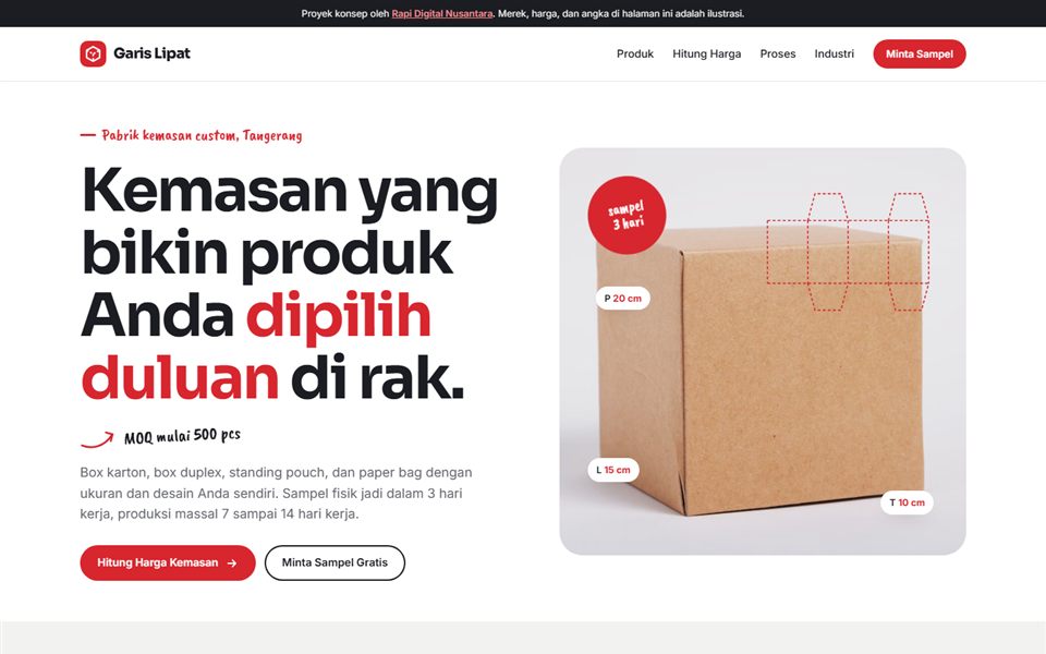 Halaman utama Garis Lipat Packaging dengan box karton dan pola lipat