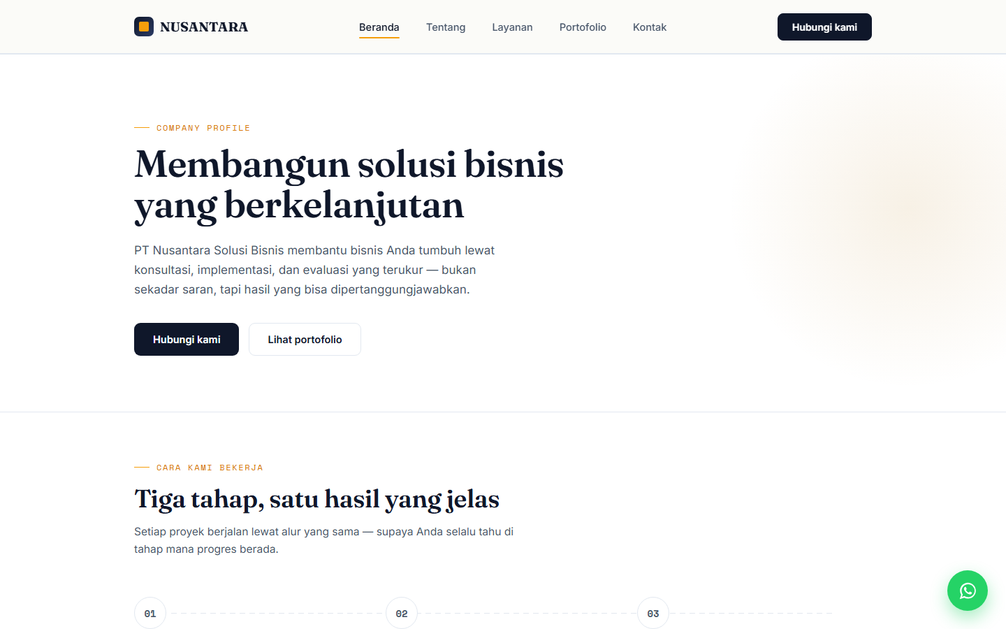 Halaman utama company profile PT Nusantara Solusi Bisnis